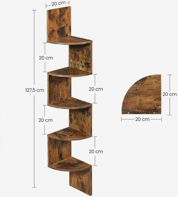 Raft qosheje muror VASAGLE LBC20BX/LCB72BX, 5 kate, 20x20x127.5 cm, kafe rustike