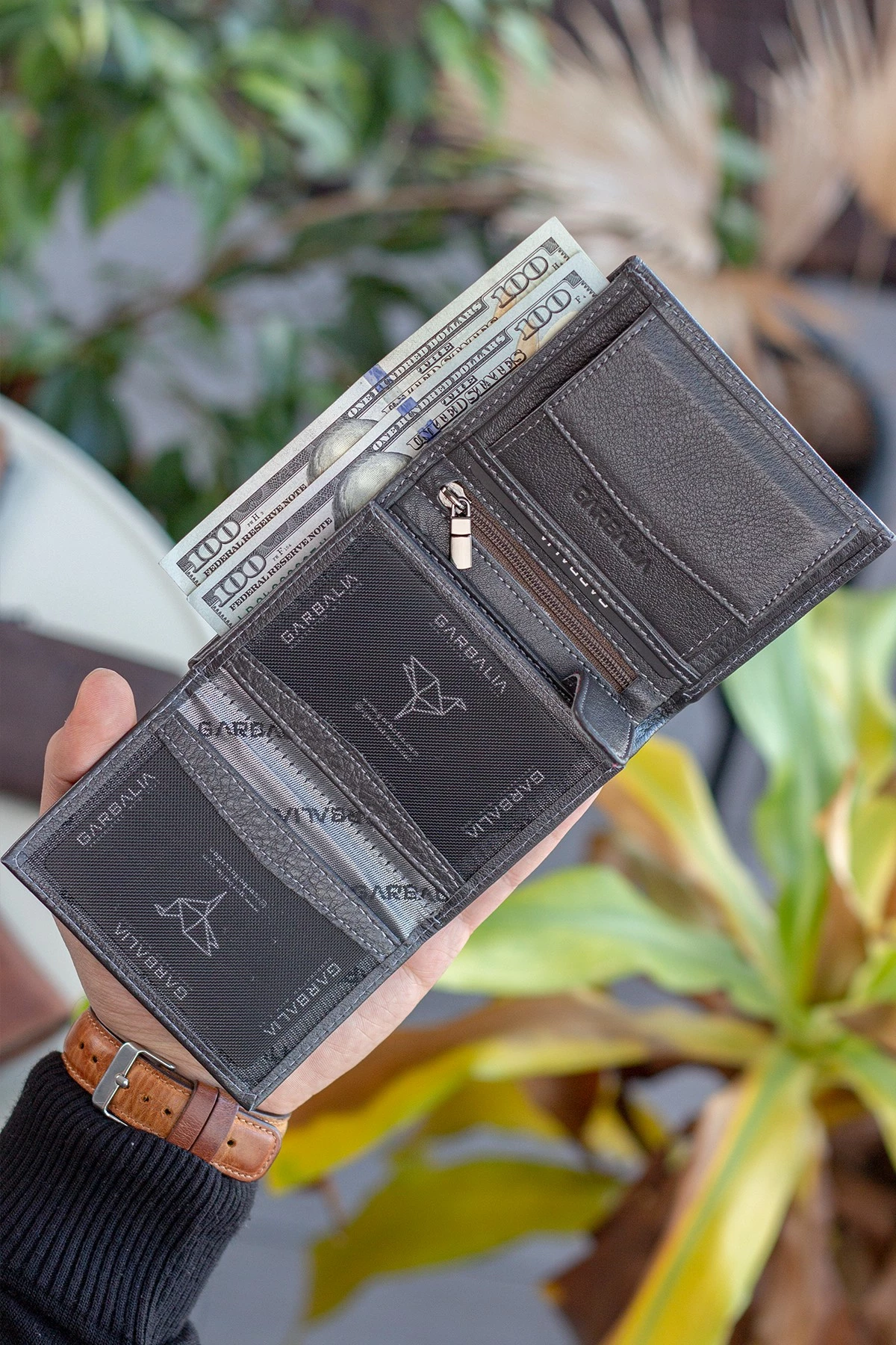 Portofol për burra, lëkurë natyrale, ngjyrë antracit, Zoozie Bags Dortmund