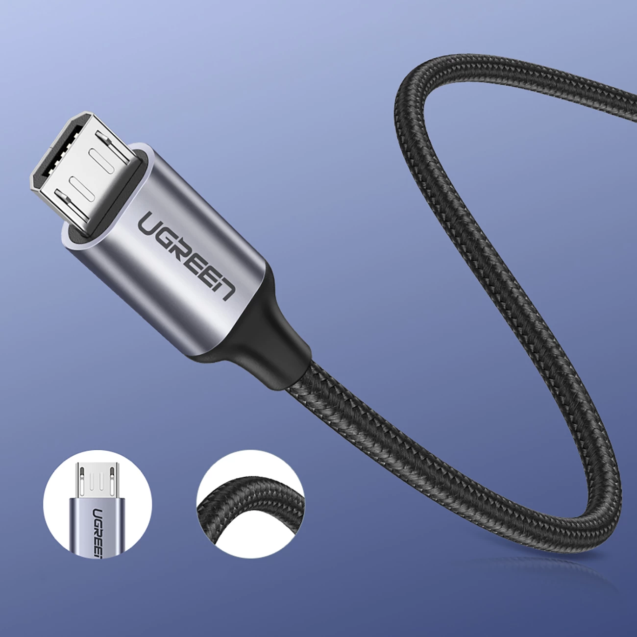 Kabllo Ugreen US290 60148, USB-A në micro USB, 2m, 2.4A, Gri