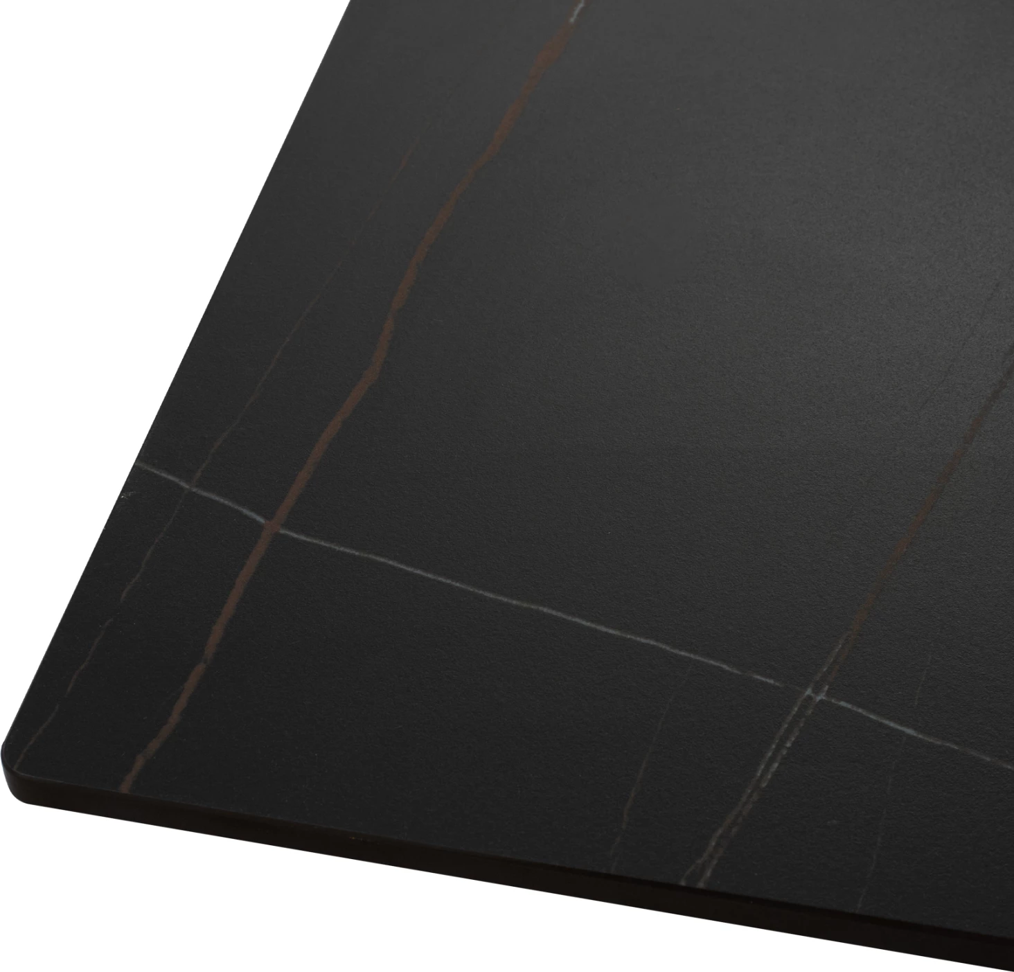 Tavolinë për ngrënie, gur i sinteruar, këmbë metali të zeza, 160x90x75 cm