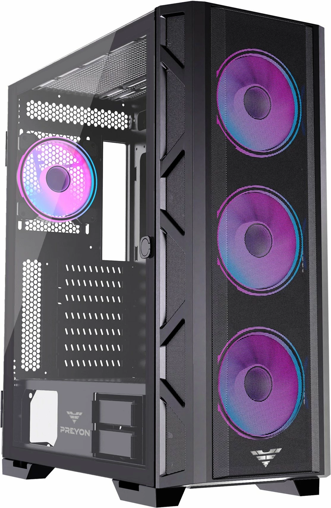 Kasë PREYON Nest Meshy+ PRENMP04B Midi Tower ATX/e-ATX me 4 ventilatorë ARGB, e zezë