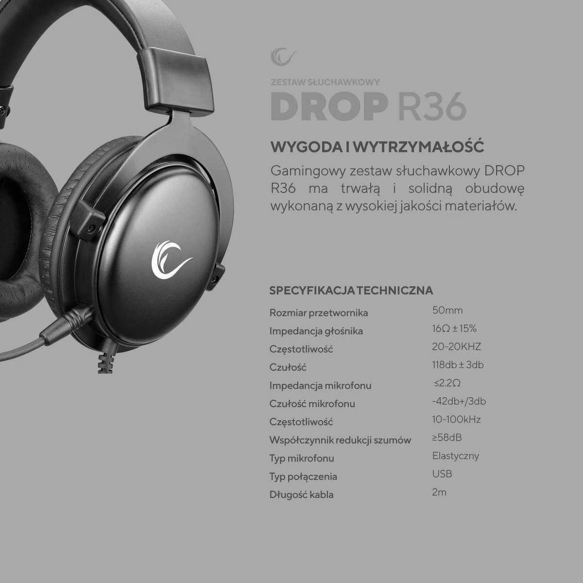 Kufje gaming Rampage R36 Drop 7.1, me kabllo, mikrofon, 50 mm, të zeza