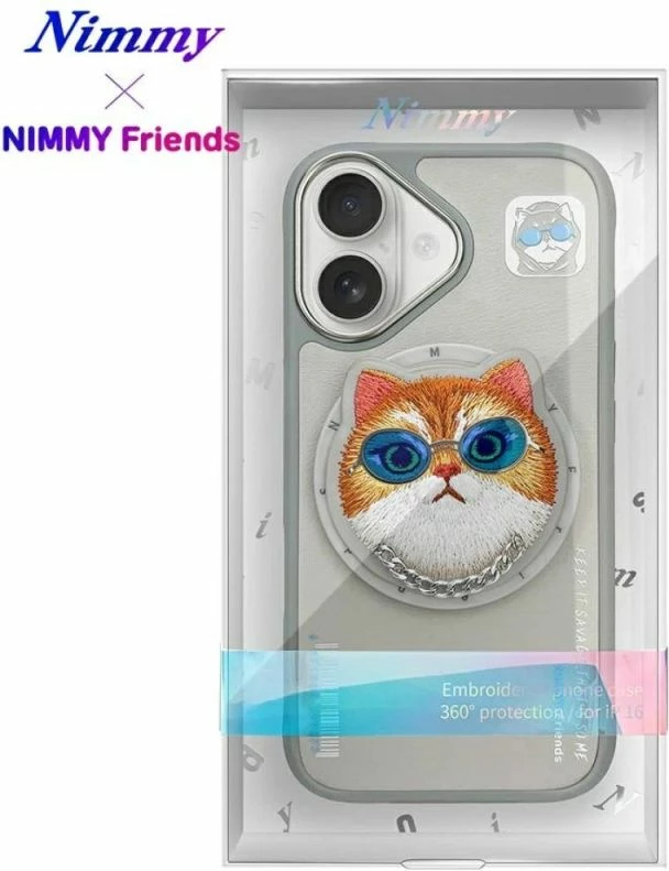 Kuti MagSafe Nimmy Glasses Cool Cat për iPhone 16, gri