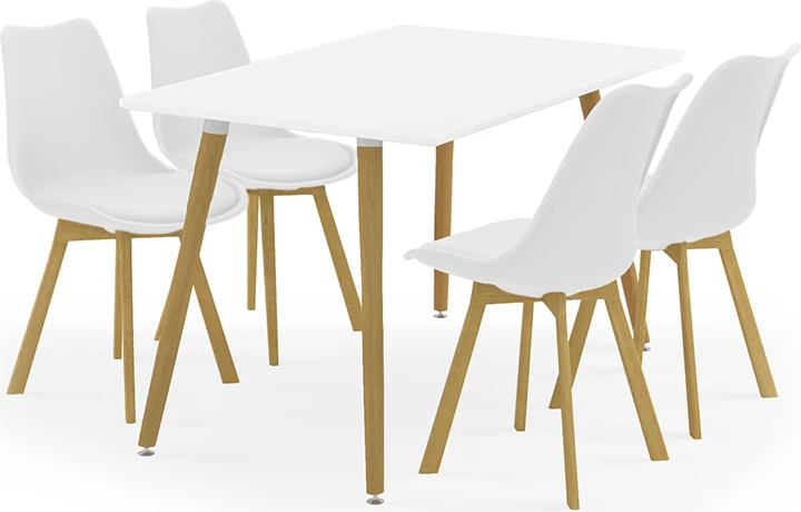 Tavolinë me karrige Natali-Gaston set 5 copë, ngjyrë bardhë-natyrale, 120x80x73cm