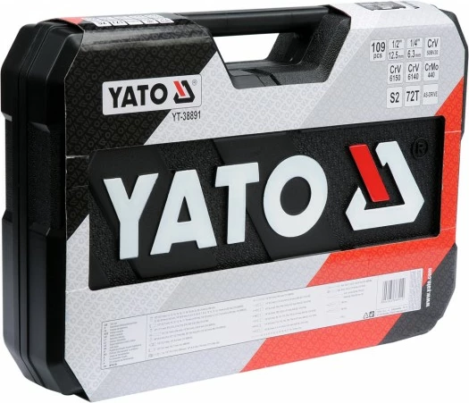 Set veglash Yato YT-38891 109 copë, CrV/S2, valixhe plastike, kuqe/zezë