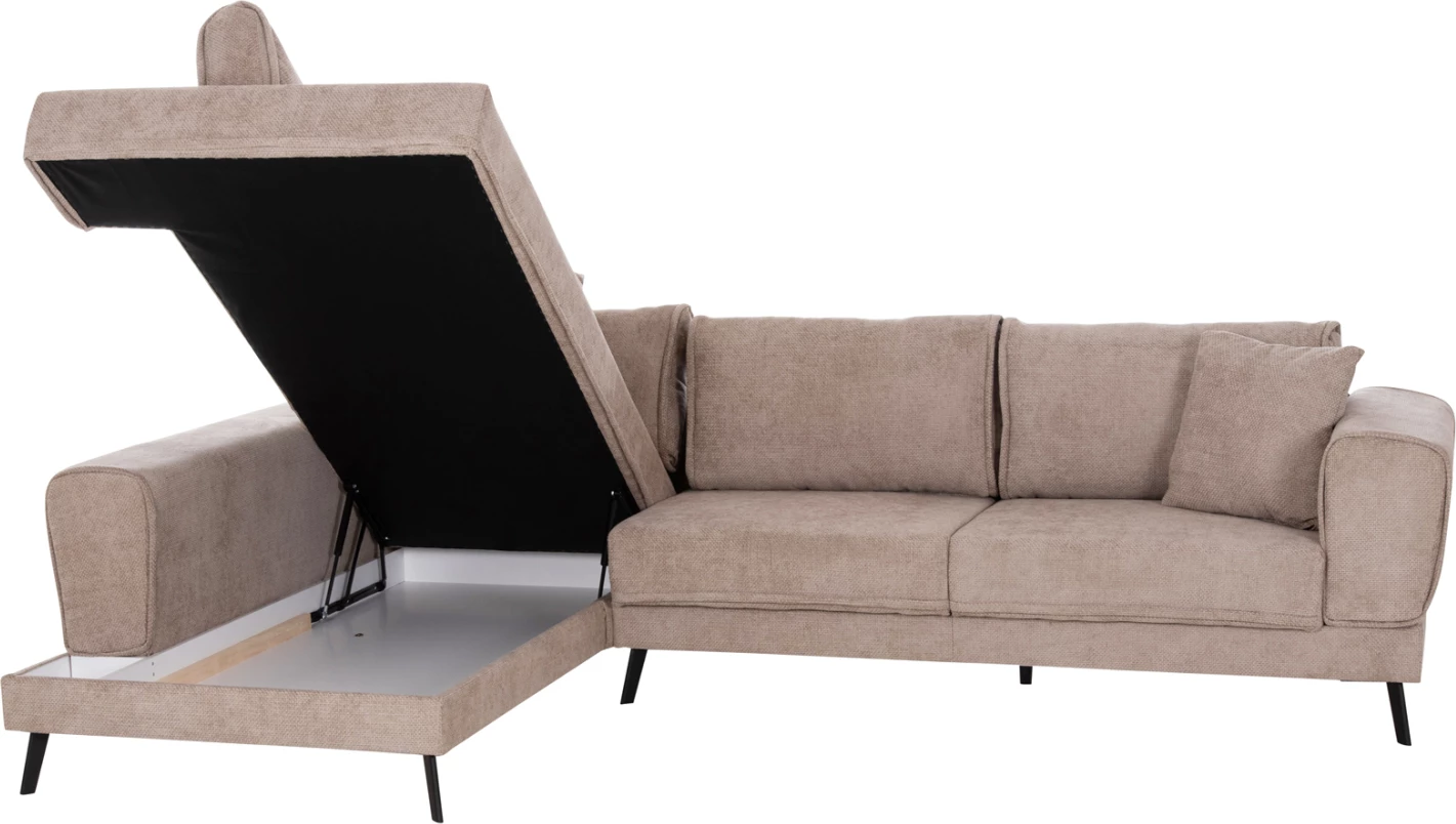 Kënd-sofë me shtrat dhe hapësirë për depo, ngjyrë bezhë, ZENORA FH3337.03L, 303x214x80cm
