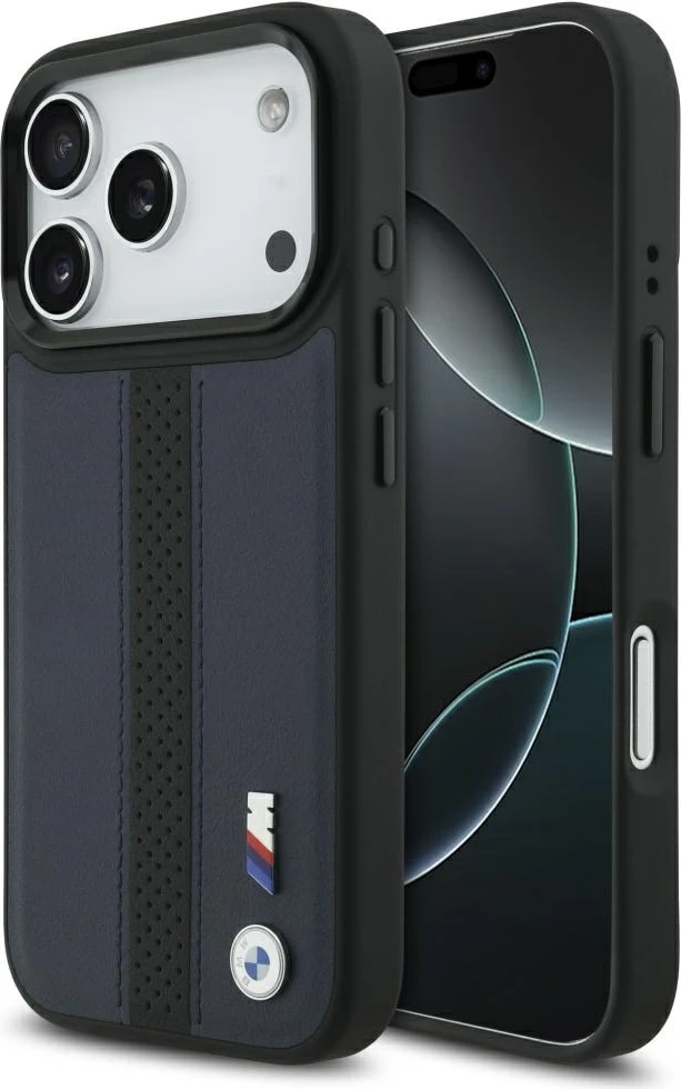 Mbështjellës MagSafe BMW M Perforated Stripe Logo për iPhone 17 Pro, navy blue