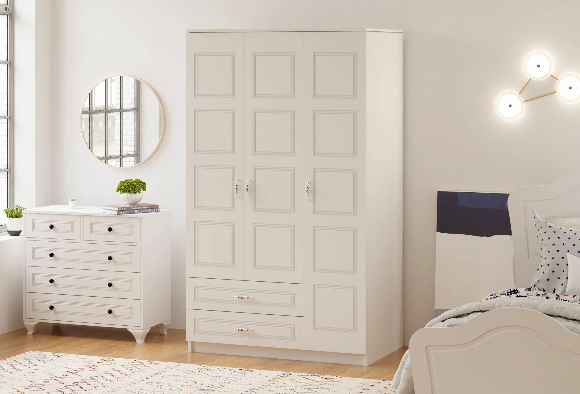 Dollap garderobe, ngjyrë e bardhë mat, Skye Decor, RB-002, 105x180x52 cm