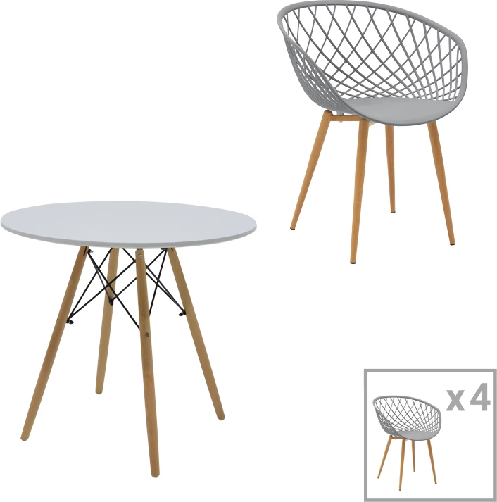 Tavolinë me karrige Ezra-Julita, ngjyrë gri/bardhë-natyrale, D80x73cm