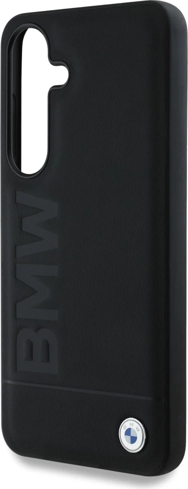 Mbështjellës BMW Leather Big Wordmark për Samsung Galaxy S25, i zi