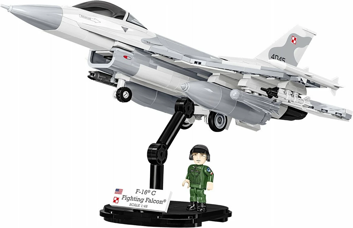 Set blloqe ndërtimi Cobi Armed Forces F-16C Fighting Falcon 5910, 463 copë, shkallë 1:48, gri