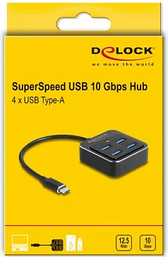 Hub USB-C DeLOCK, 4x USB-A, USB 3.2 Gen 2 10Gbps, 0.19m, i zi