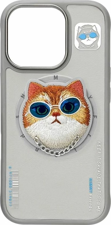 Kapak telefoni Nimmy Glasses Cool Cat MagSafe për iPhone 16 Pro, gri