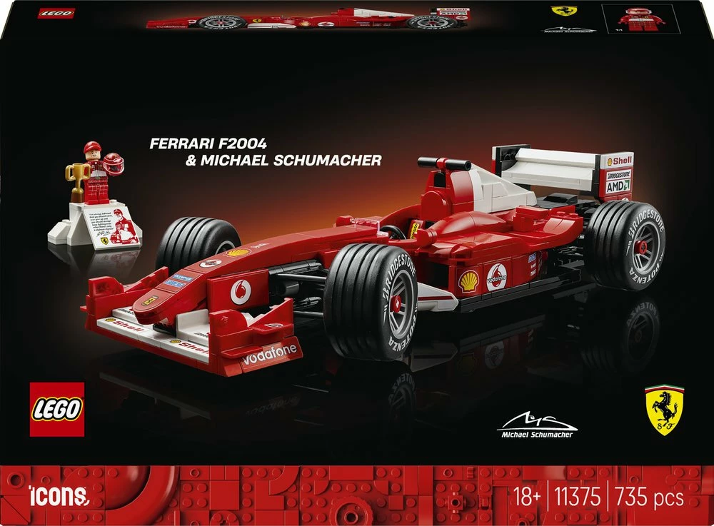 Set ndërtimi LEGO Icons Ferrari F2004 & Michael Schumacher 11375, 735 copë, 18+, kuqe