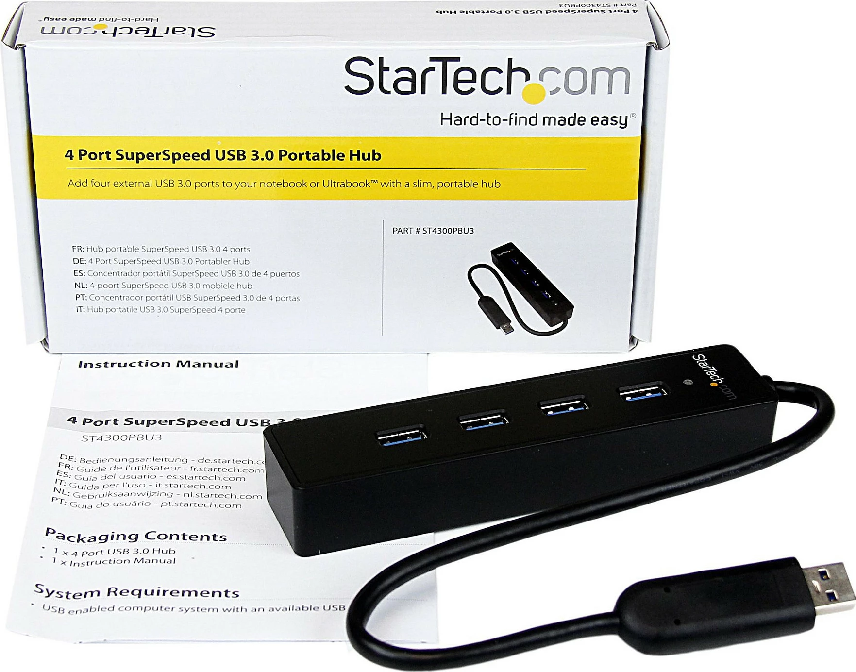 Hub USB StarTech ST4300PBU3, 4 porta USB-A USB 3.2 Gen 1, 5Gbps, kabllo 25 cm, i zi