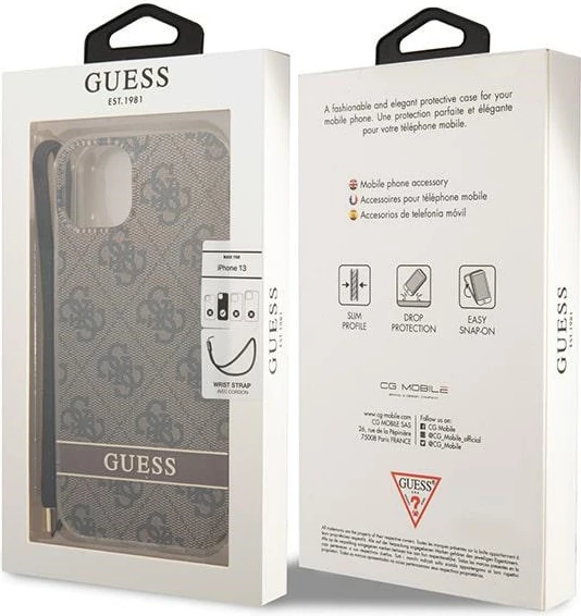 Mbështjellës Guess GUOHCP14MH4STW për iPhone 14 Plus 6.7", kafe, me varëse