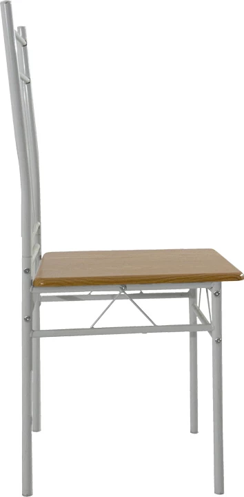 Tavolinë me karrige Roza II, set 5 copë, MDF natyrale, këmbë metalike të bardha, 110x60x74cm