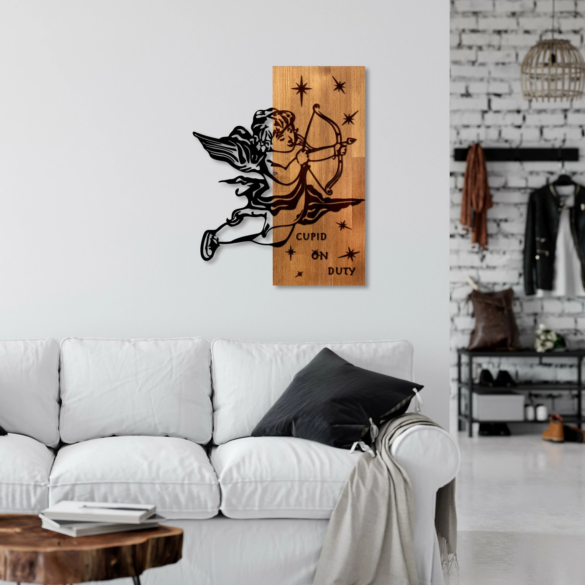 Aksesor dekorativ prej druri për mur, Wallity Eros 02, ngjyrë arre dhe e zezë, 47x58cm