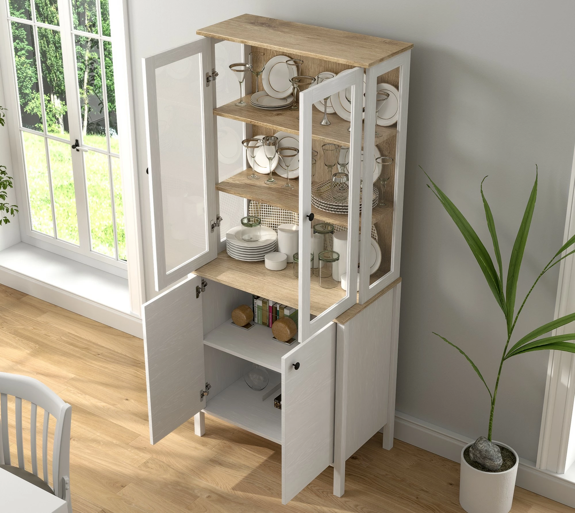 Raft librash Hanah Home, FRN-20070, ngjyrë druri dhe e bardhë