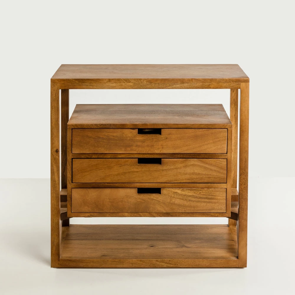 Komodinë ELIS me 3 sirtarë, ngjyrë natyrale, 65x38x65cm