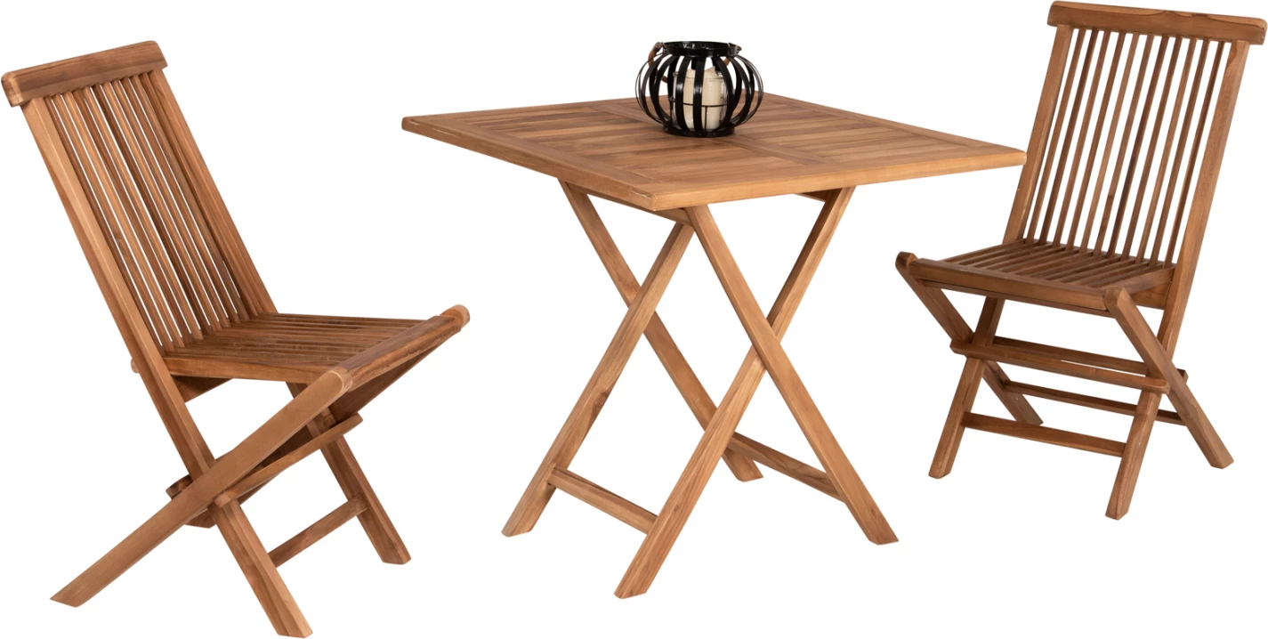 Tavolinë me karrige për terasë, 3 copë, palosëse, Kendall, dru tik, ngjyrë natyrale