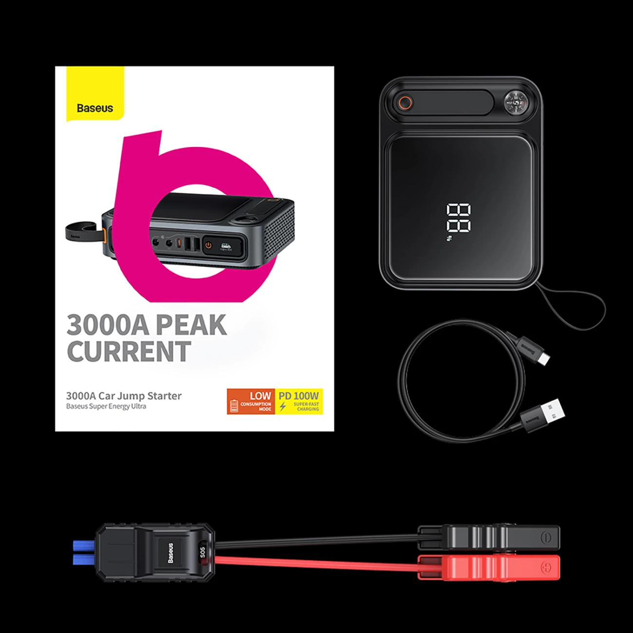 Jump starter Baseus Super Energy Ultra BS-CH005, 26800 mAh, 3000A, i zi