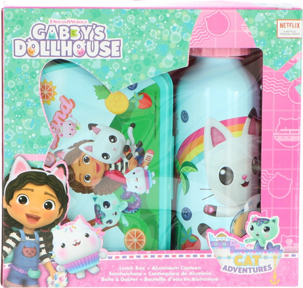 Set shishe uji dhe kuti ushqimi Kids Euroswan Cat House Gabi GD00079 500 ml turkeze, 2 copë