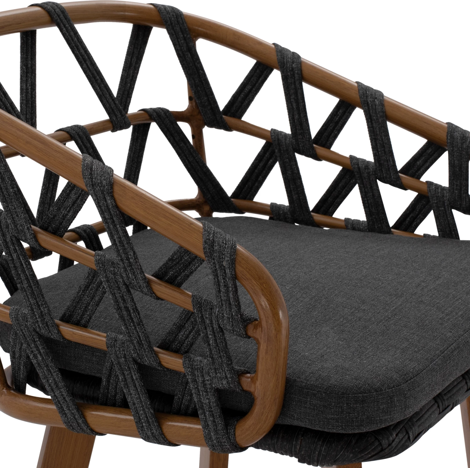 Karrige për bar RICKO, kornizë alumini kafe, litar i zi, 56x59x102cm