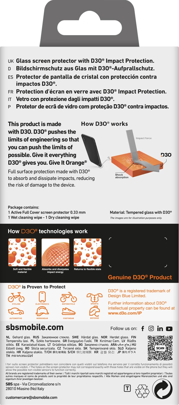 Xham mbrojtës SBS Tempered Glass D3O me kornizë për iPhone 16 / iPhone 15