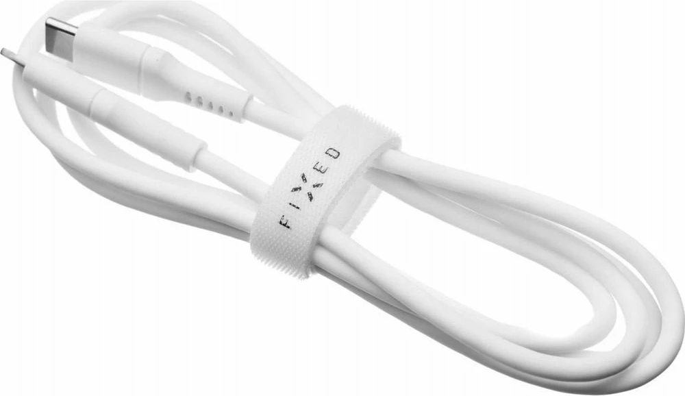 Kabllo USB-C–USB-C Fixed FIXDLS-CC2-WH 2 m PD 60W, e bardhë, me organizues ngjitës dhe rrip Velcro