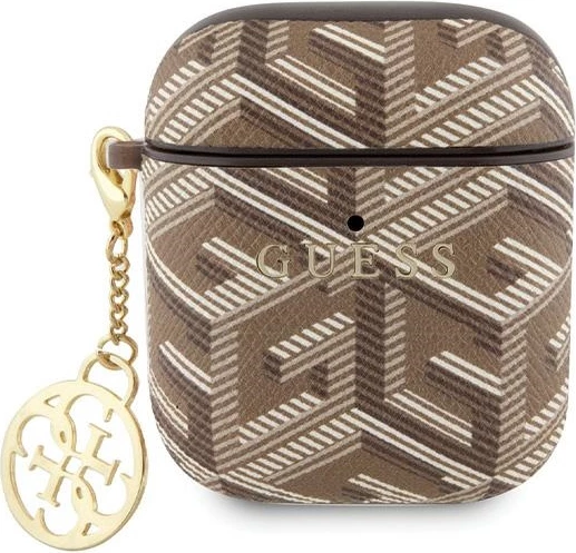 Mbështjellës Guess GCube Charm për AirPods 1/2, kafe, me varëse