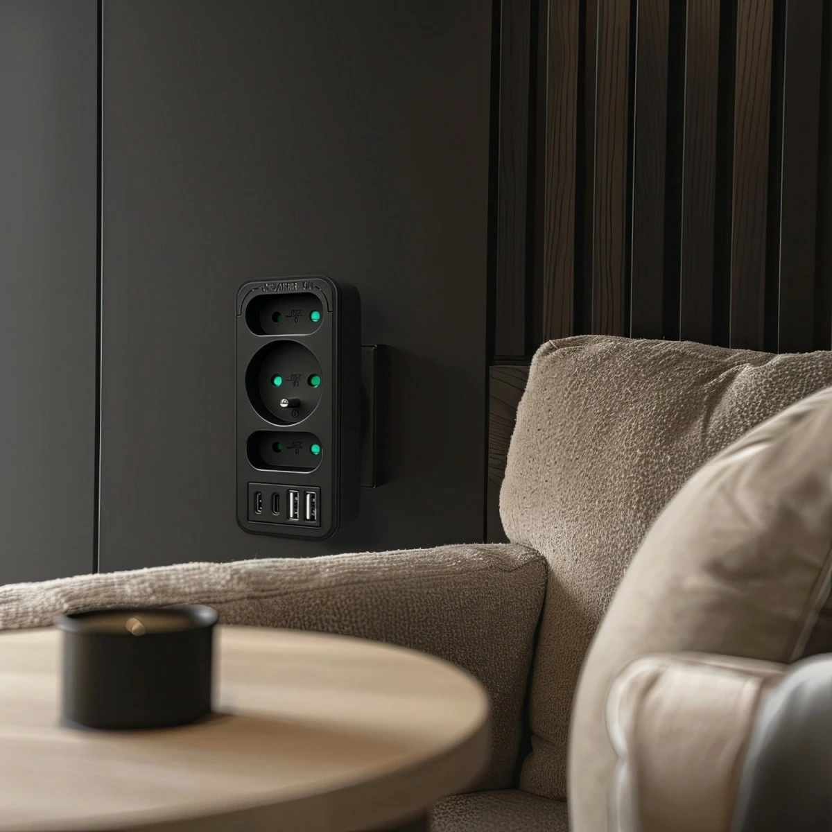 Shpërndarës prizash, Maclean MCE248 F/B, 3 dalje (2 të sheshta + 1 me tokëzim), 2x USB-A + 2x USB-C PD 20W, zi