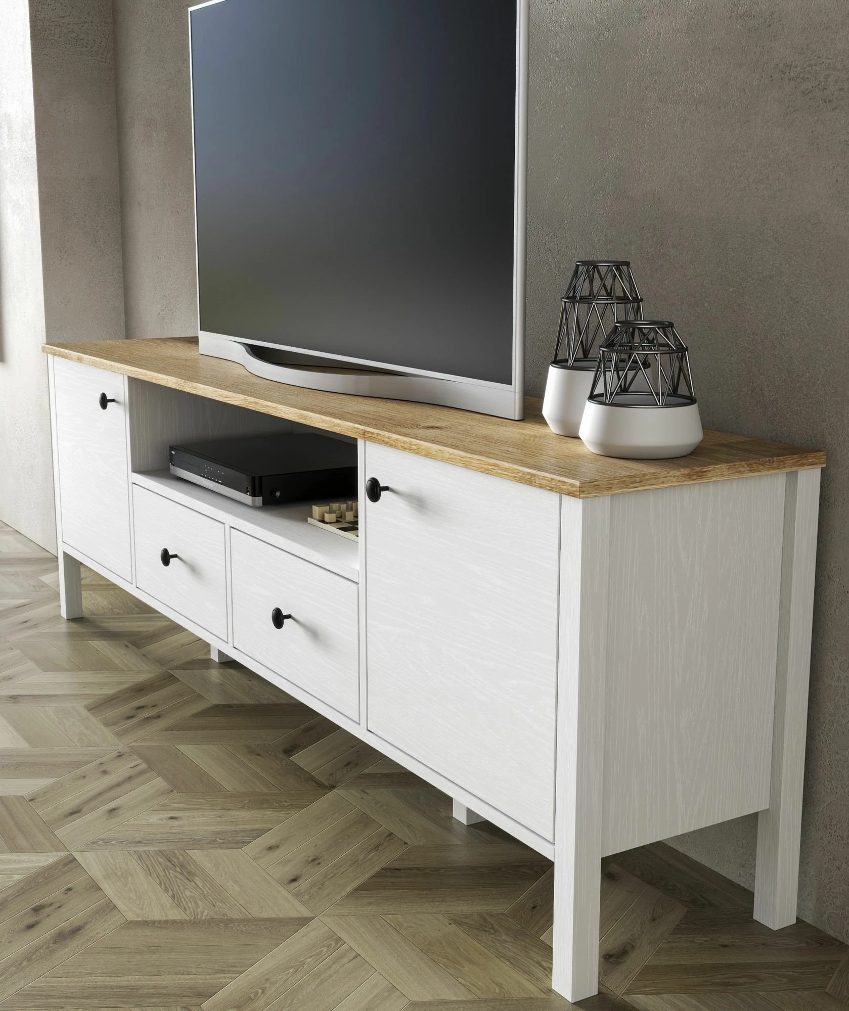 Komodë TV Hanah Home, FRN-20056, ngjyrë druri dhe e bardhë, 180x58x35cm