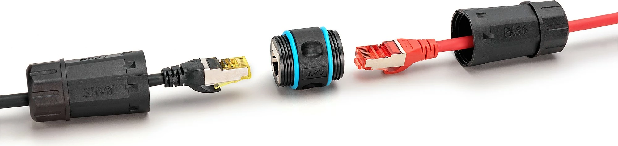 Adapter rrjeti Digitus CAT 6A, RJ45 në RJ45, IP68, e zezë