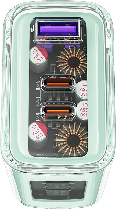 Karikues muri Acefast A45, GaN, 65W, 3 porta (2xUSB-C, 1xUSB), Gri