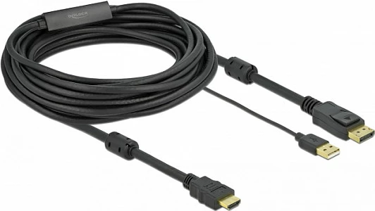Kabllo DeLOCK HDMI në DisplayPort, 7m, 4K 30Hz, me USB për energji, e zezë