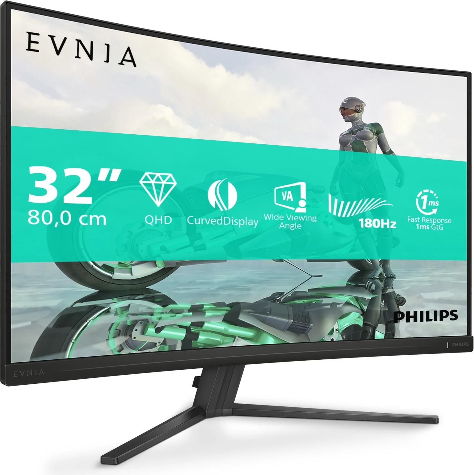 Monitor Philips 32M2C3500L, 32 inç, QHD, 180Hz, Curved, gri