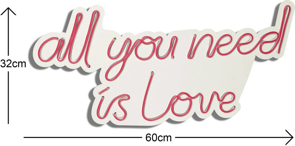 Dekor dritash LED plastike, 'All you need is love', ngjyrë e kuqe