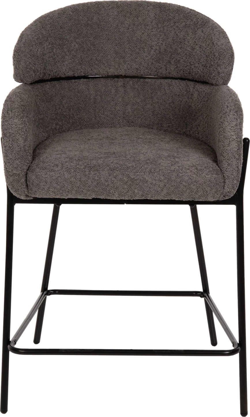 Karrige për bar mesatare WOLF FH8584.01, pëlhurë boucle gri, këmbë metalike të zeza, 56x56x96H cm., set prej 2 copë