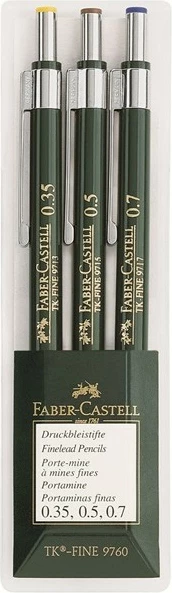 Set lapsa mekanik Faber-Castell TK-FINE 0.35/0.5/0.7 mm, 3 copë, e gjelbër