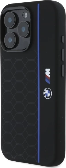 Mbështjellës BMW Silicone Hexagon Blue Line MagSafe për iPhone 16 Pro, i zi
