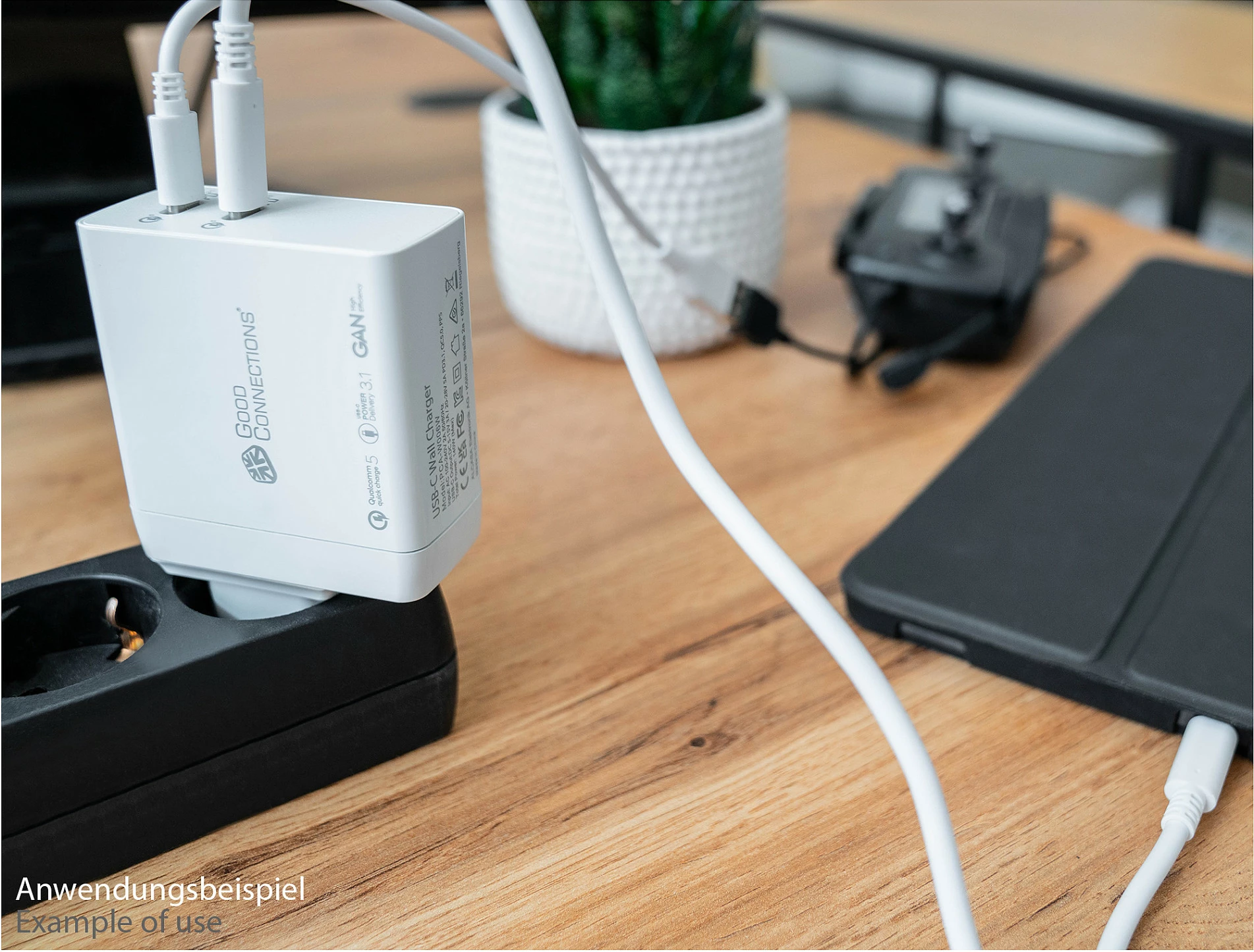 Karikues muri GoodConnections PCA-W006W, 140W GaN, 2x USB-C PD 3.1, Quick Charge 5, i bardhë