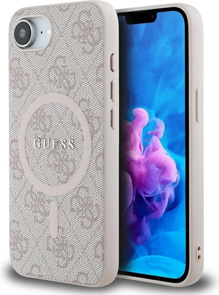 Mbështjellës Guess 4G Ring Classic Logo MagSafe për iPhone 16e, Rozë