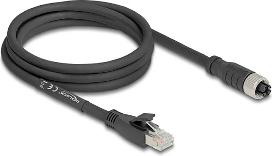 Kabllo Ethernet industriale DeLOCK 80590, Cat5e, M12 (F) në RJ-45 (M), 2 m, S/FTP, e zezë