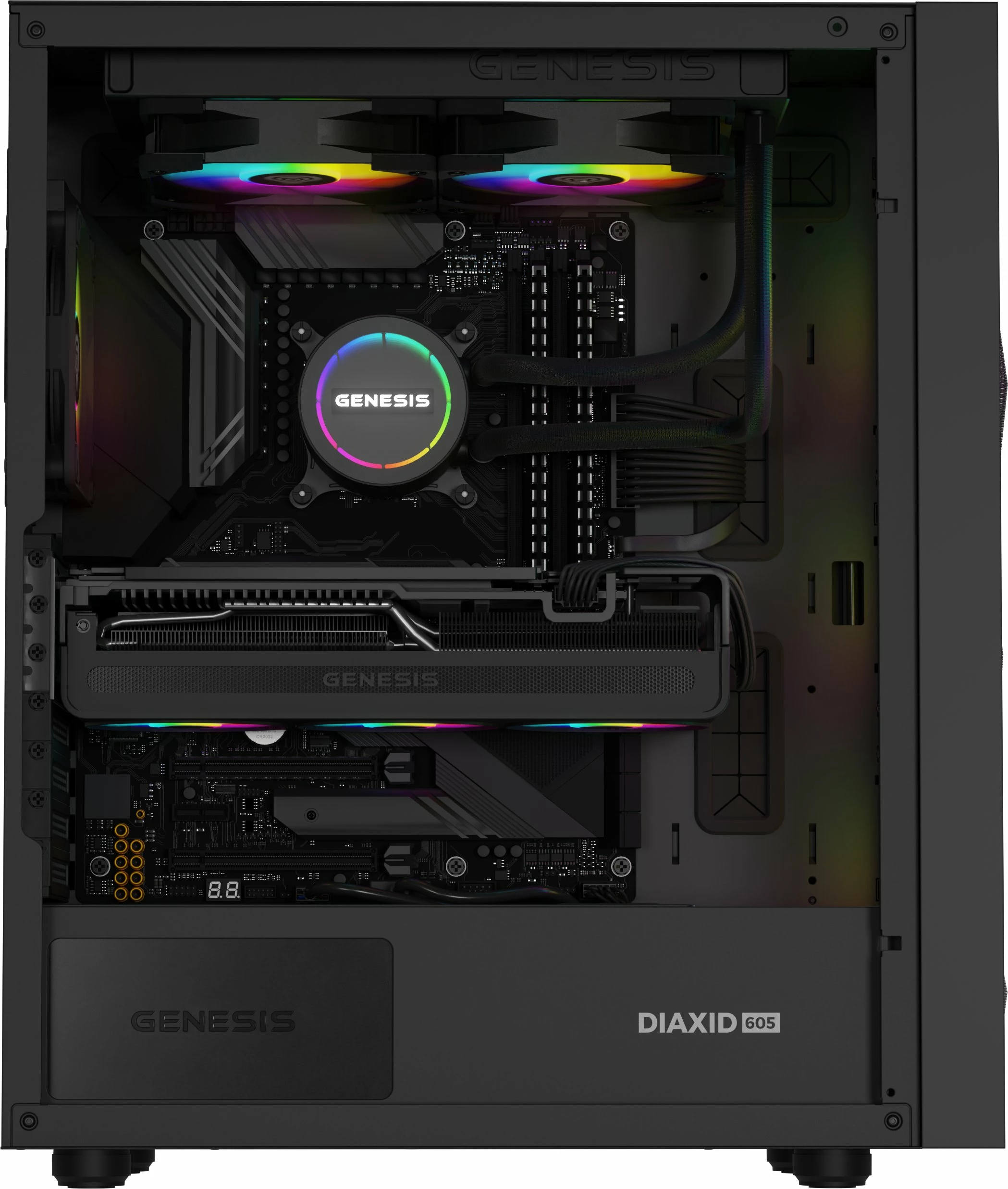 Kasë GENESIS Diaxid 605 ARGB NPC-2172 Midi Tower, ATX/mATX/Mini-ITX, USB-C, pa PSU, e zezë