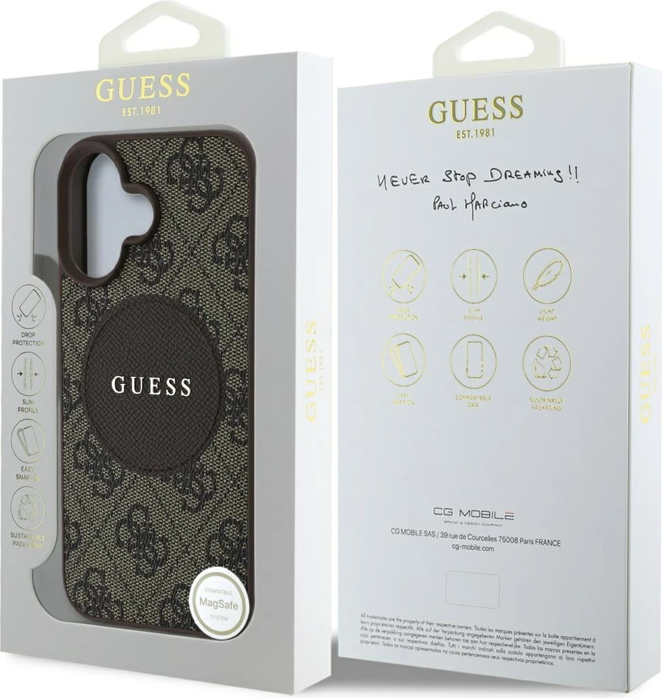 Mbështjellës Guess 4G Circle Classic Logo MagSafe për iPhone 16, Kafe