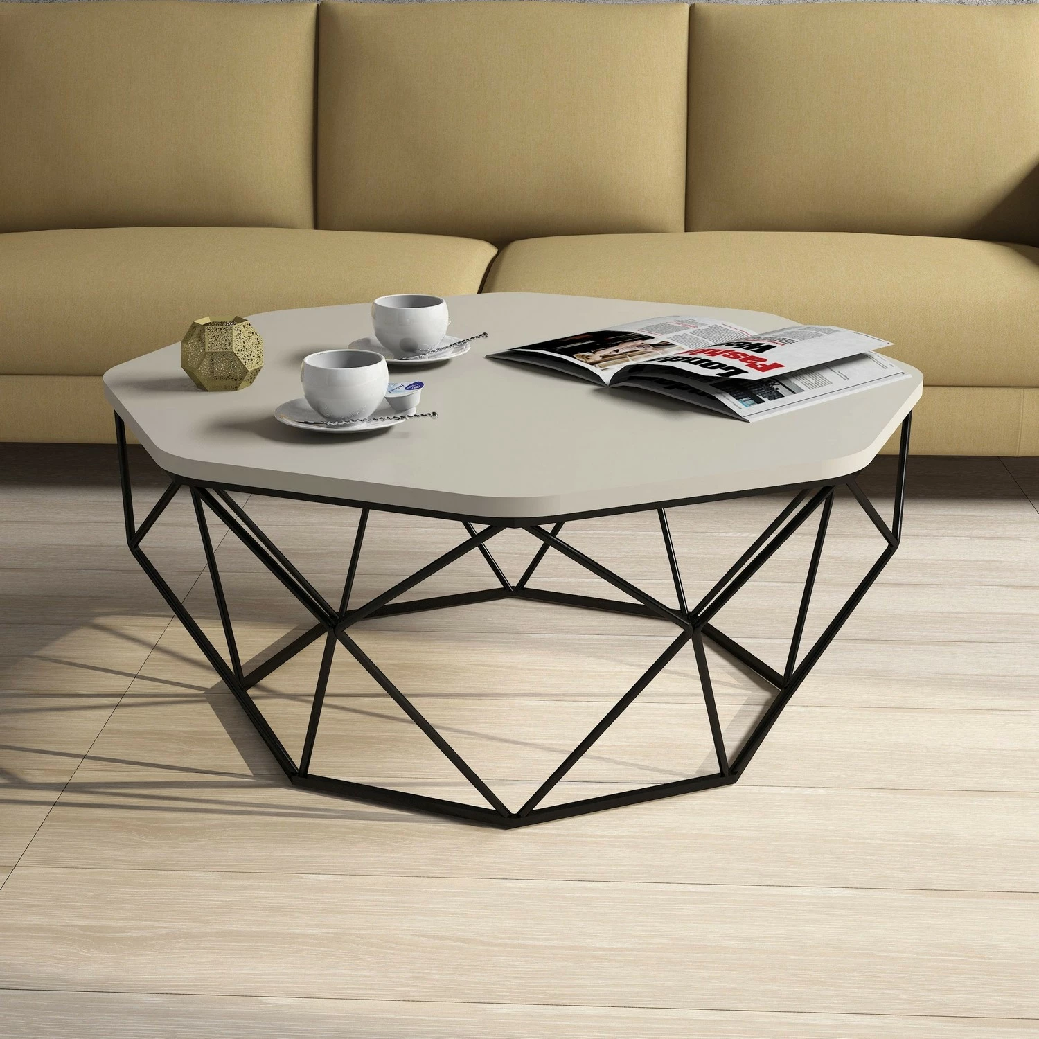 Tavolinë kafeje Skye Decor, model Diamond, ngjyrë krem