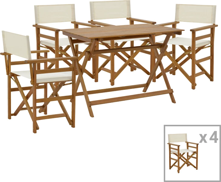 Tavolinë me karrige Bistrual-Jaybo set prej 5 copash, dru akacie natyrale, 100x65x72cm