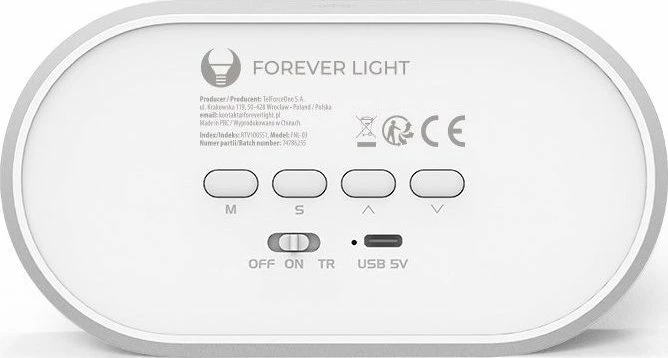 Orë alarmi me llambë nate Forever Light FNL-05, LED 4000K, bateri 1200mAh, USB-C, gri