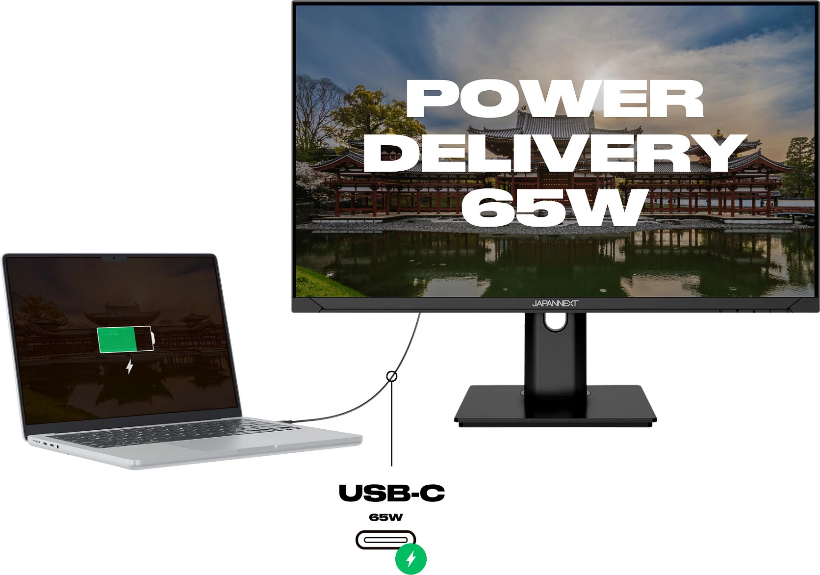Monitor JAPANNEXT JN-IPS238FHDR-C65W-HSP, 23.8", IPS, Full HD 1920x1080, 75Hz, USB-C PD 65W, i zi